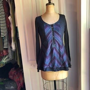 Free People Purple and Blue Striped Sweater